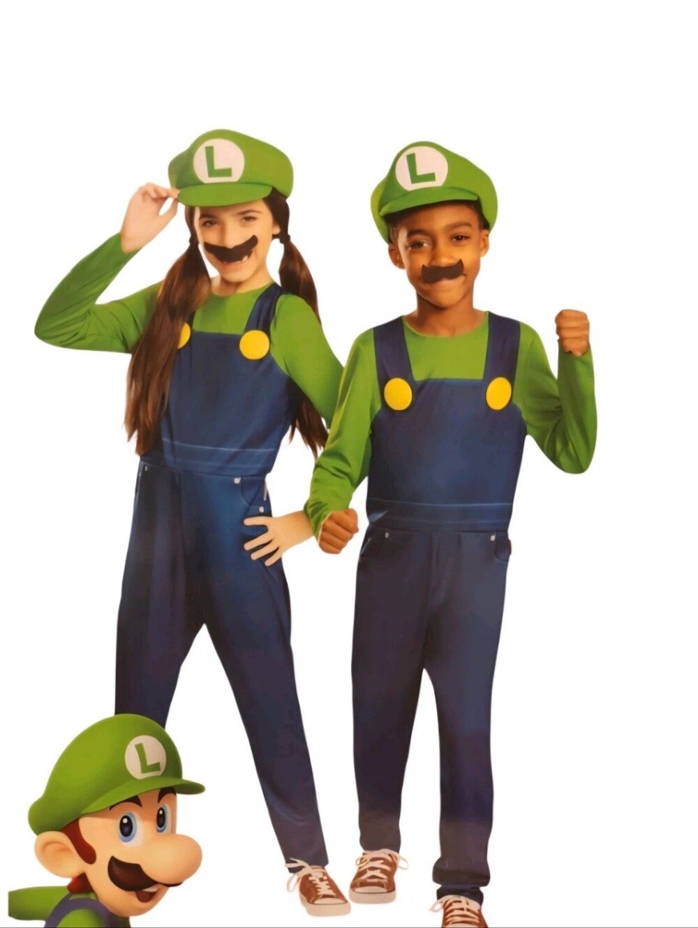 Kids Super Mario Luigi Halloween Costume Jumpsuit Hat Mustache S(4-6)
